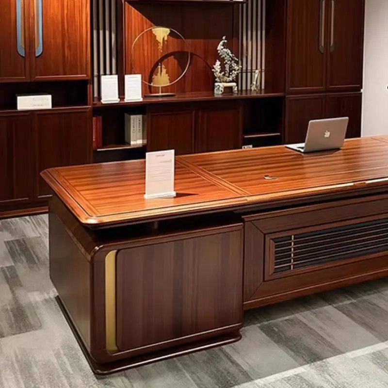 مكتب تنفيذي من الخشب البني، مكتب كمبيوتر ألعاب فاخر قوي وحديث، طاولة محطة عمل كبيرة من Mesa Escriotorio #5
