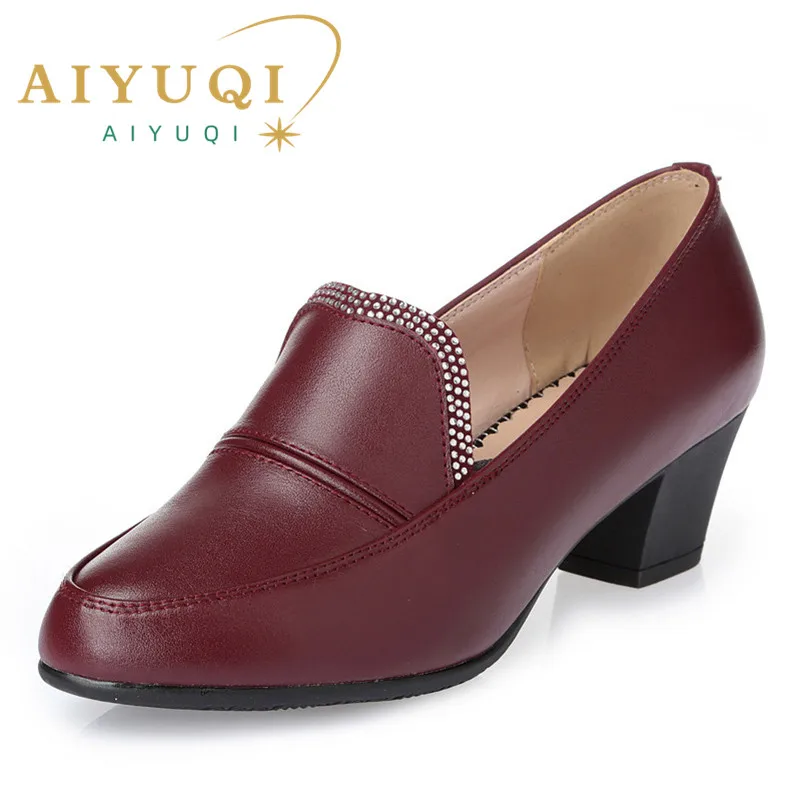 AIYUQI Genuine Leather Woman Shoes 2025 Spring Fashon Shoes Soft Office Shoes Sapato Feminino Casual Sapatos Square Heel Fashion