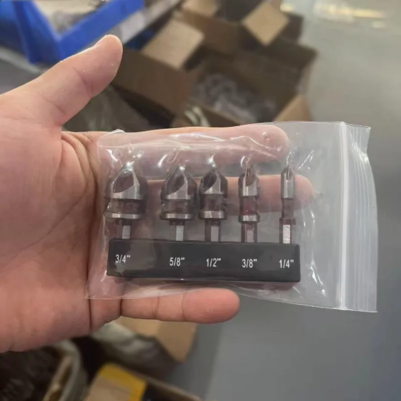 5 Flute Metal  Cobalt Countersink Drill Bit Set 82° 5pcs 1/4