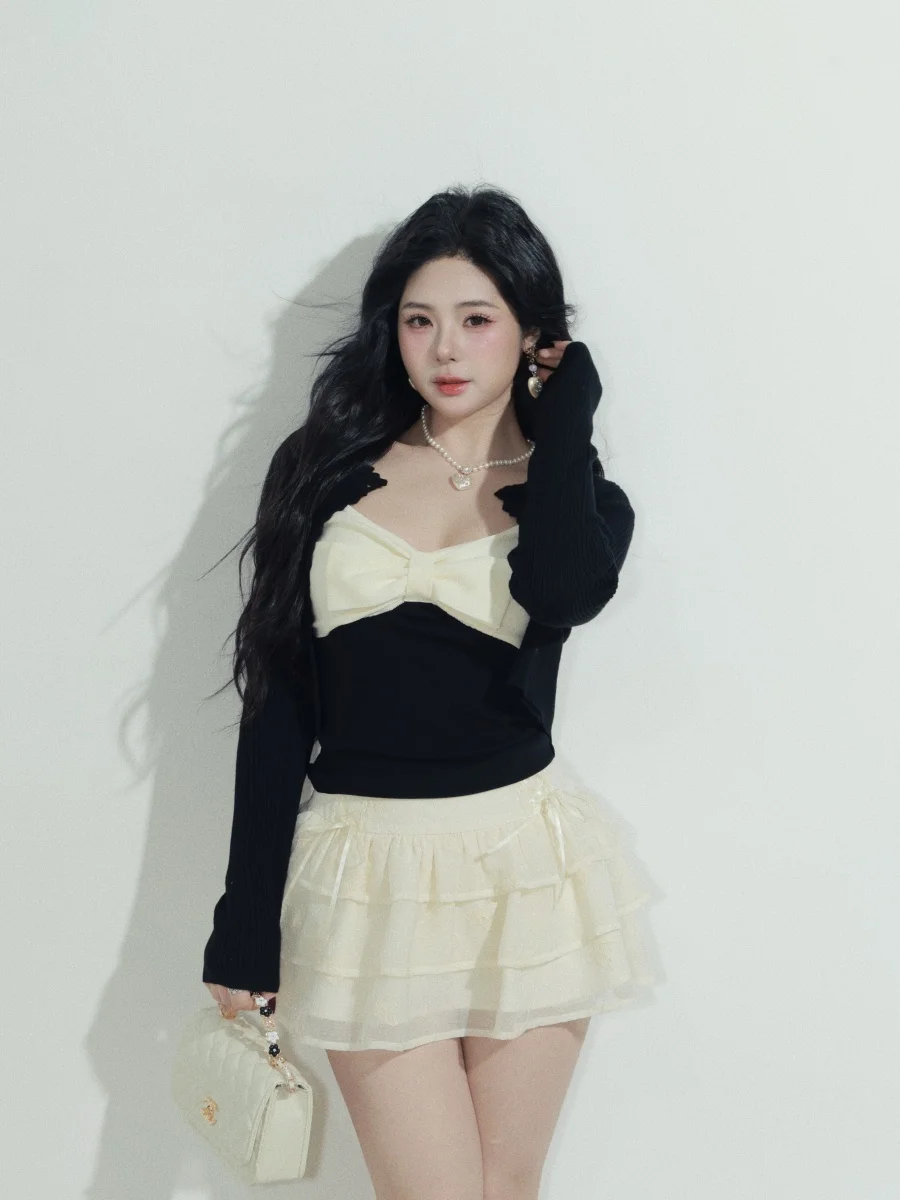 

Charming Knot Dr Women's Svel Midi Dr Ele Sle Long Sve Faion Set plus Size Slimming Effect