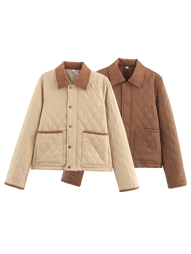 HH المرأة خمر المرقعة معطف مبطن بدوره إلى أسفل طوق كم طويل جاكيتات مع جيوب موضة الخريف الشتاء الدافئة أبلى