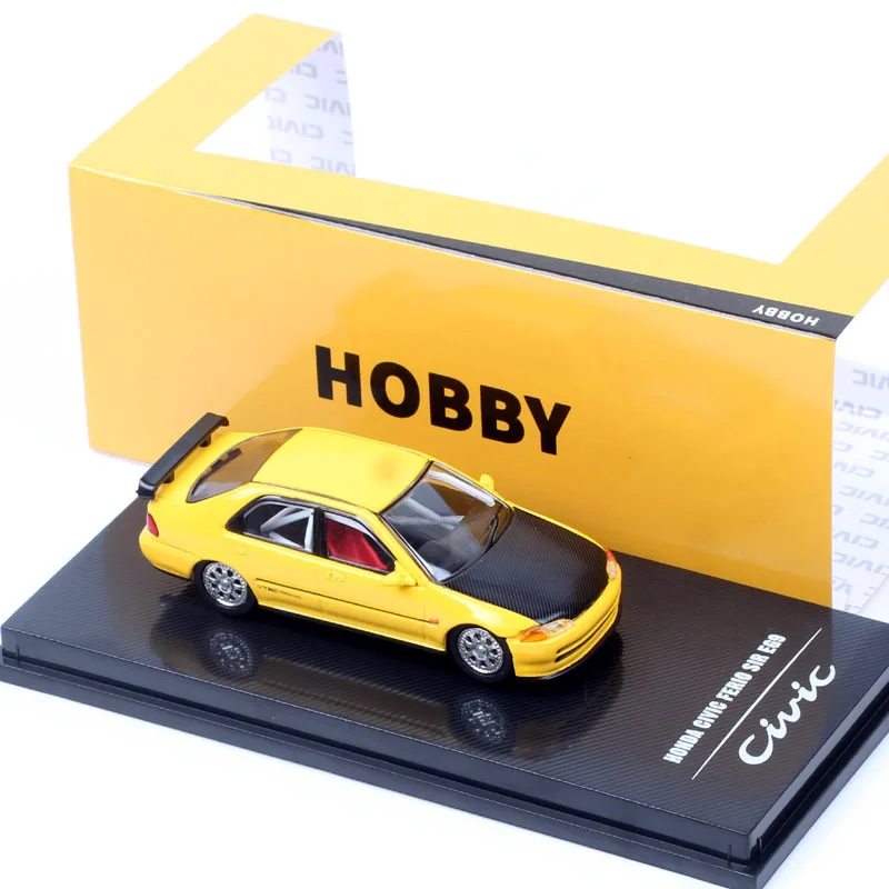 1/64 Scale Honda Civic Ferio Sir EG9 JDM Race Car Model Diecasts & Toy Vehicles Hobby Collectibles Yellow Souvenir