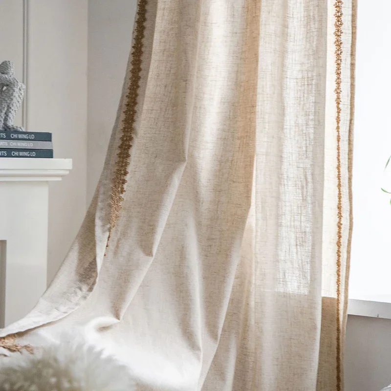 Cotton Linen Curtains 84 Inch Length 1 Panel Rod Pocket Boho Blackout Light Filtering for Living Room Baby Bedroom Window Drapes