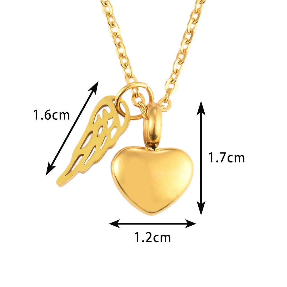 Stainless Steel Mini Angel Wing Love Heart Cremation Jewelry for Ashes Pendant Ash Holder Memorial Necklace Jewelry 3 Colors