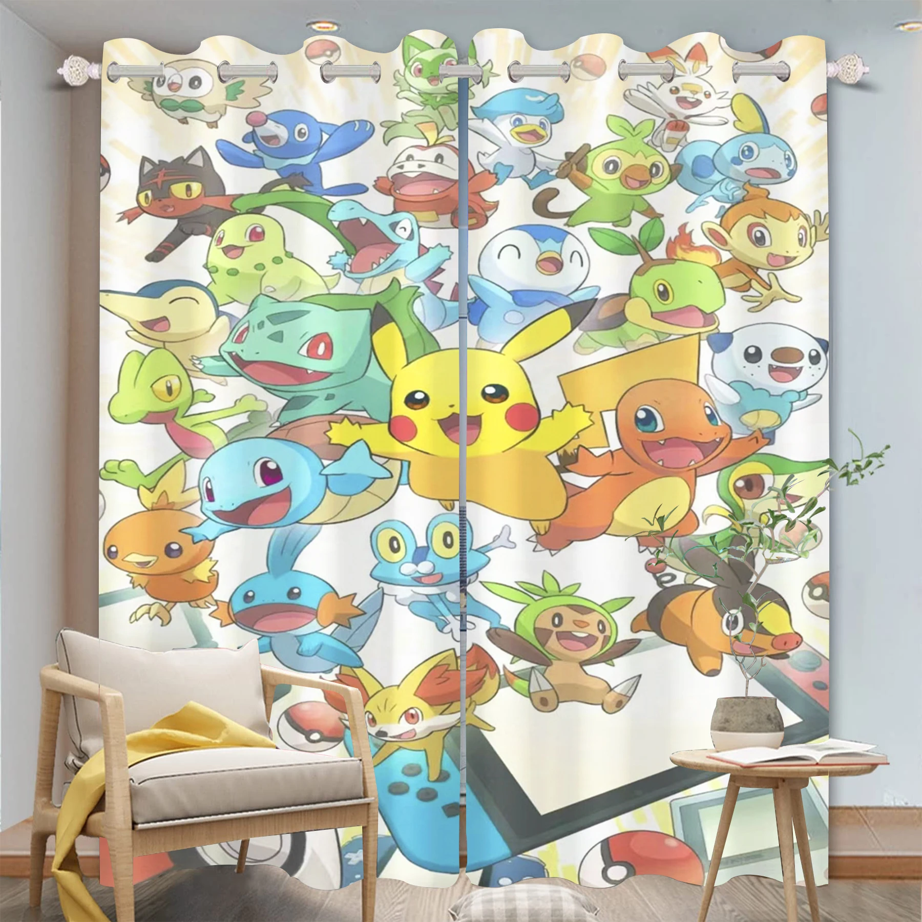 Pokemon Curtain Pikachu Cartoon Blackout 100% Polyester Animated Fashion Suitable Bedroom Kids Home Adult Room Decoration