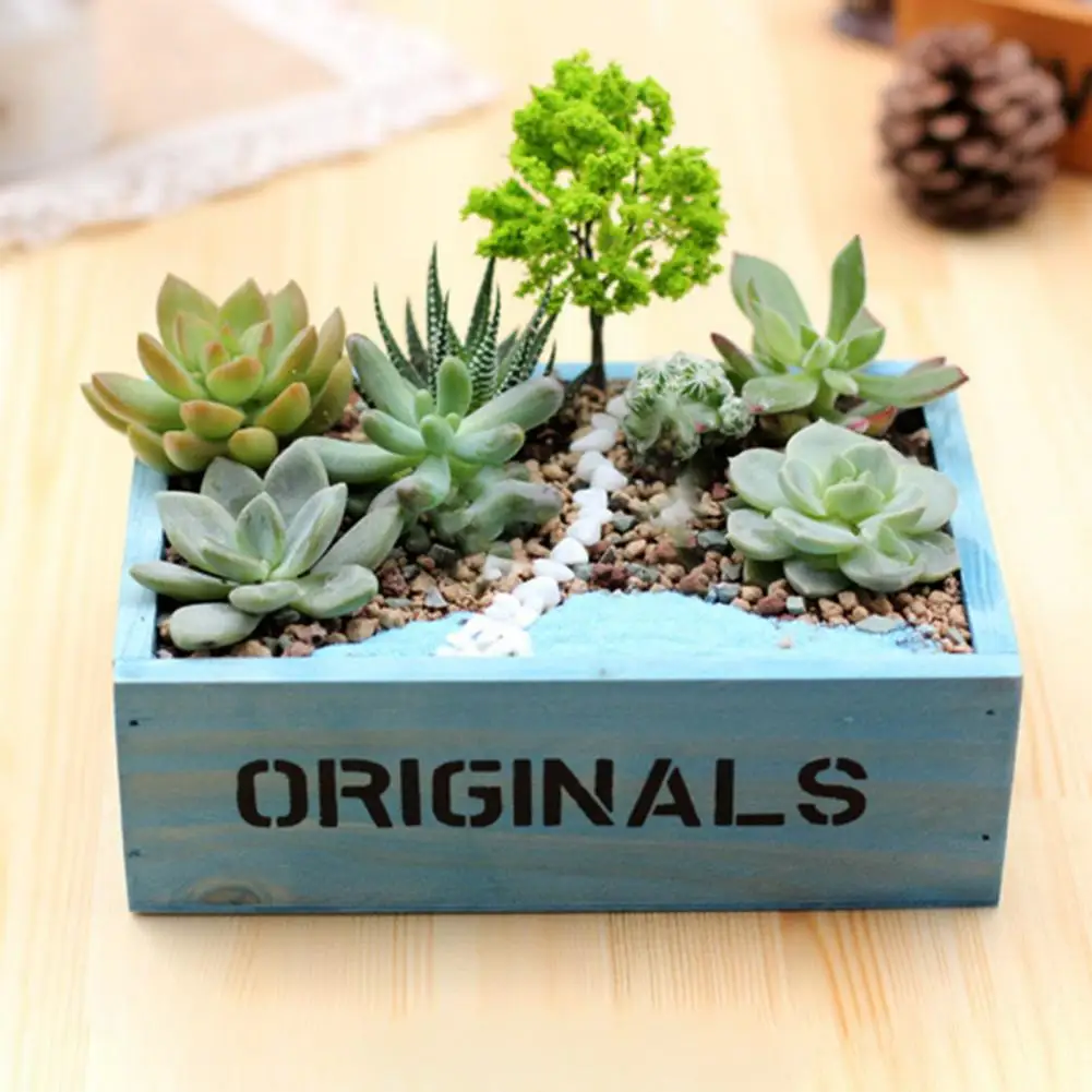 Wooden Succulents Planter Box Desktop Storage Organizer Retro Rustic Pot For Micro Landscape Small Plants Home Office Decor