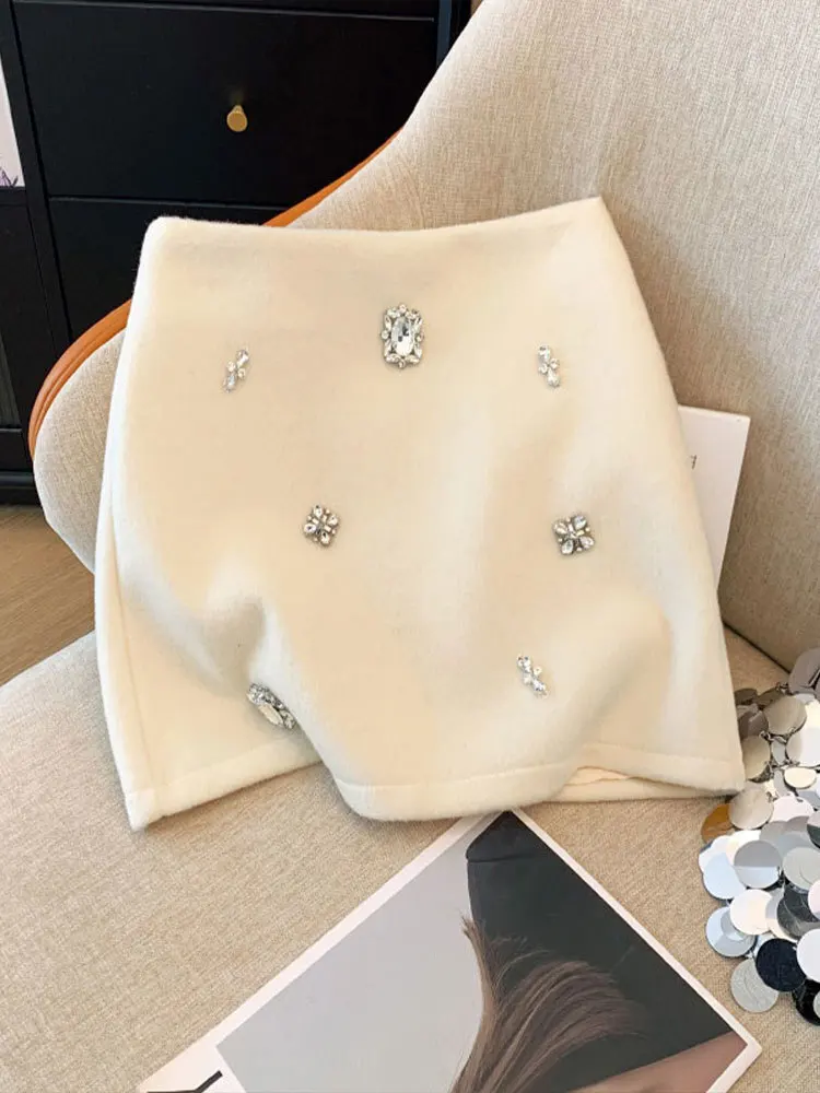 

rhinestone Mini Skirts Women Spring A-line Vintage Chic All-match Casual High Waist Faldas Mujer Temperament Fashion 2025 New