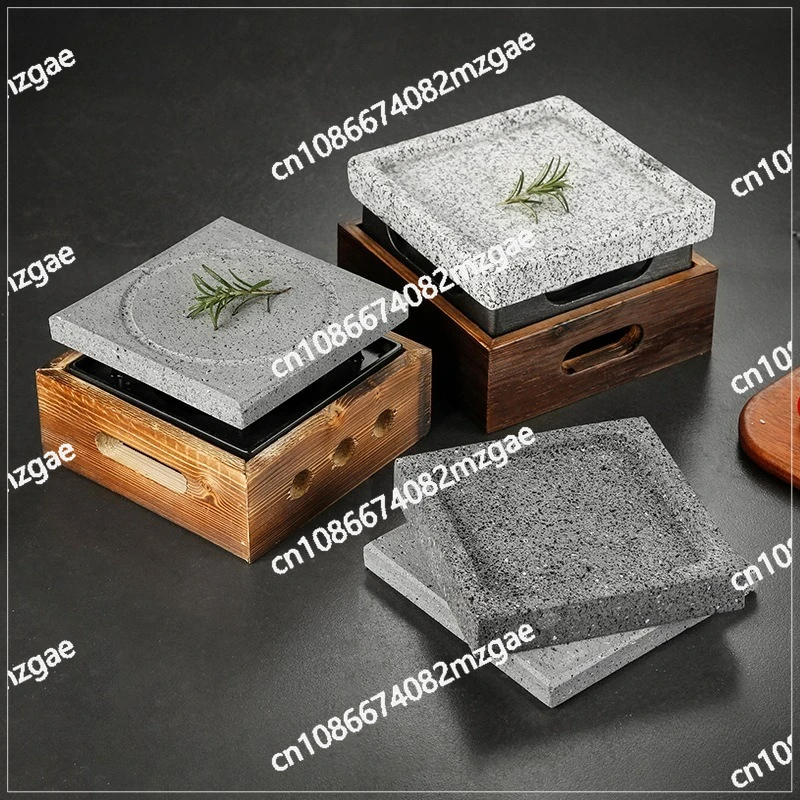 

Профессиональная пластина-гриль теппаньяки из вулканической камни, рифленая и перфорированная для приготовления стейков и японского барбекю с ровным высоким температурам