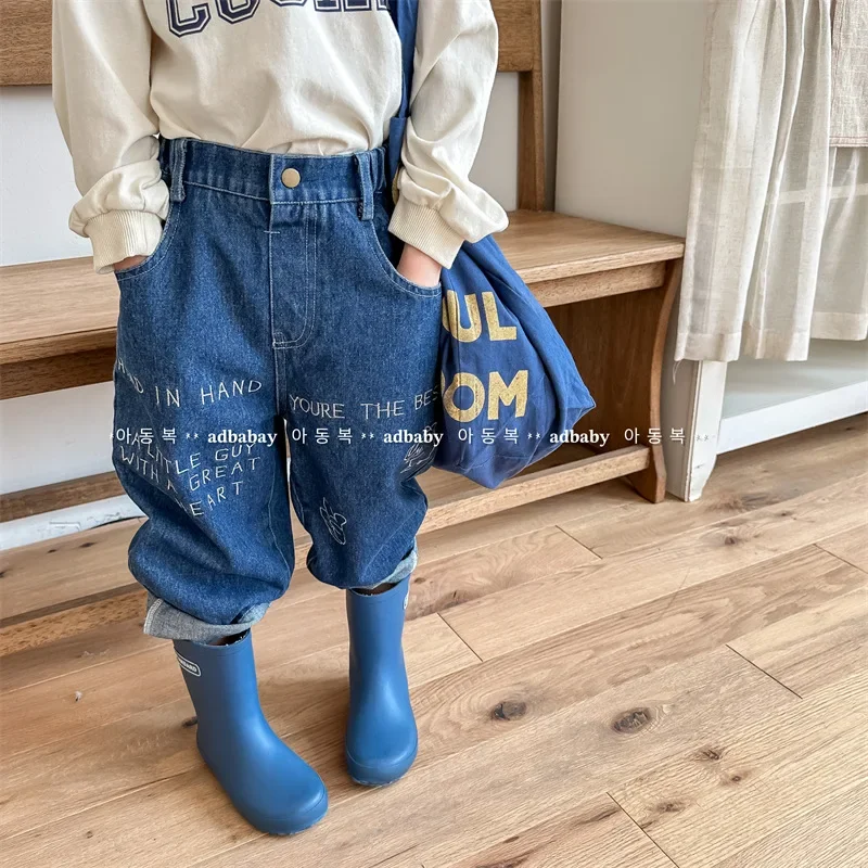 

2024 New Children Loose Casual Denim Harem Pants Korean Fashion Boys Girls Wide Leg Jeans Kids Trousers Baby Girls Clothing