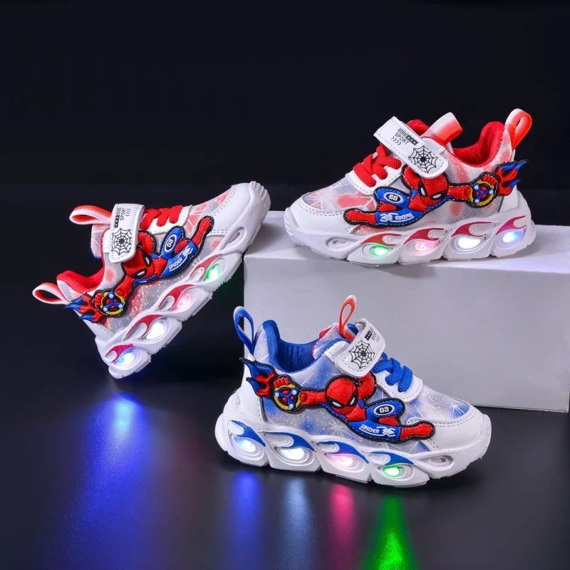 

New Luminous LED Lighted Children Shoes For Boys Soft Cool Spider-man Baby Kids Sneakers Infant Tennis Breathable Toddlers
