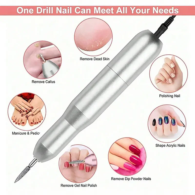 เครื่องเจาะเล็บไฟฟ้ามืออาชีพชุดเครื่องมือทำเล็บแบบพกพาลบผิวที่ตายแล้วสำหรับร้านทำเล็บที่บ้าน