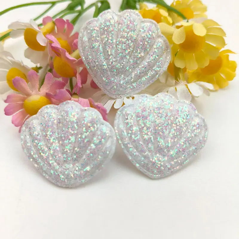 50 Stück weiße, gepolsterte Applikationen in Muschelform für DIY-Schuhe, Hüte, Taschen, Verpackungen, Dekorationen, Accessoires und Aufnäher. – Detail 3