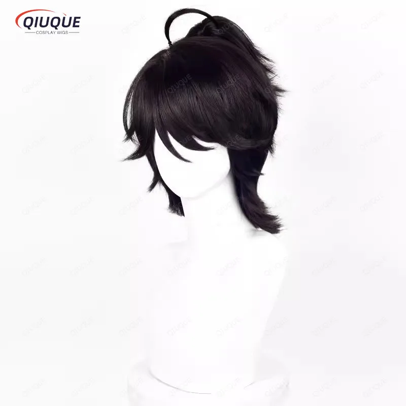 Luca Balsa Cosplay Short Wit with Ponytail Black Wig Cosplay Anime Wigs Heat Resistant Synthetic Wigs+ Wig Cap
