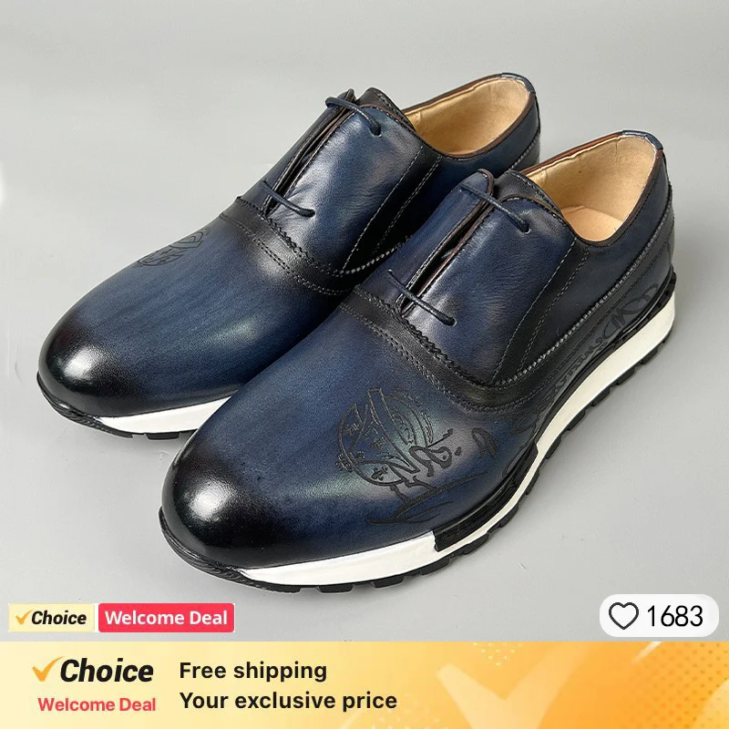 Classic Men's Casual Leather Shoes Lace-up Luxury Handmade Brock Men's Shoes Comfortable Outdoor Dating Dress Men's Shoes