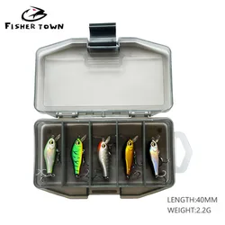 A Box of Five Floating Lure Baits, Small Minnows, 40mm 2.2g, Hard Lures, Plastic Imitation Lures for Bass