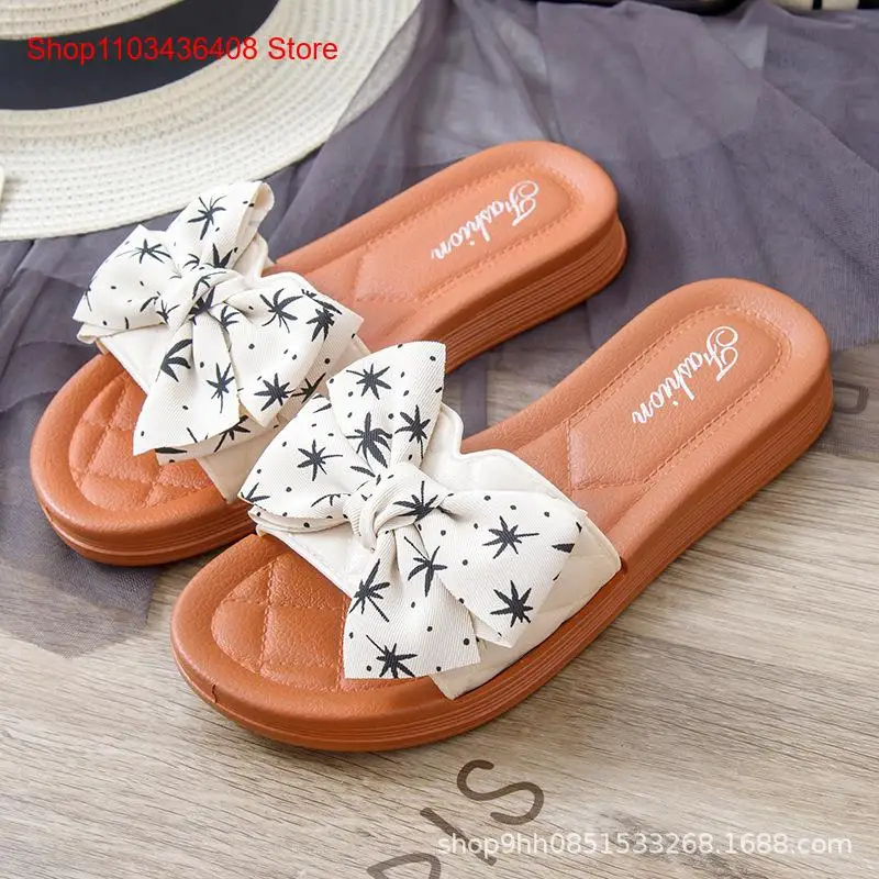 2024 Hot Women Summer Pvc Bow Casual Shoes Flat Fashion Slippers Flowers Sandals Ladies Casual Flip Flops Outdoor Shoes