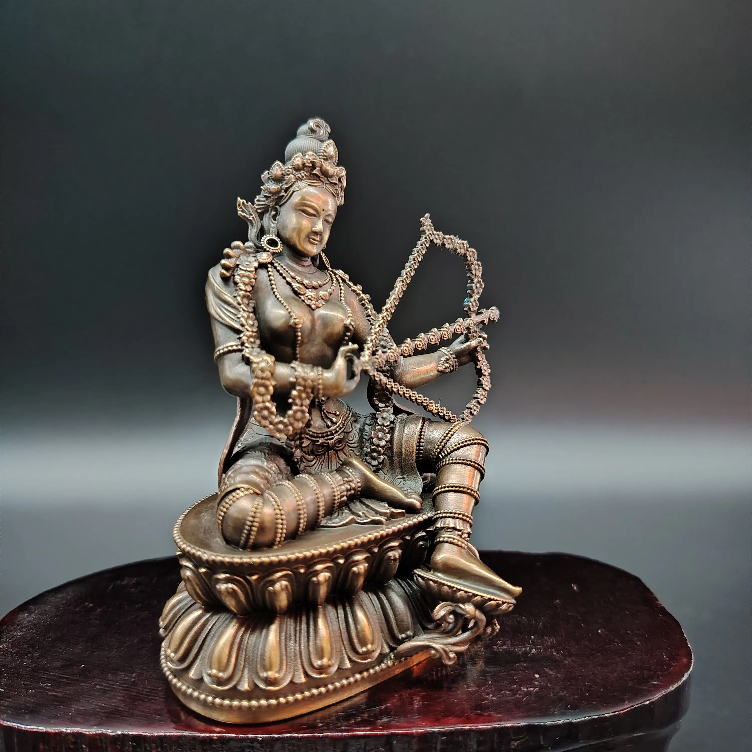 Nepal Handmade Antique Copper Kurukulle Wisdom Goddess Statue 10cm Portable Home Altar Blessing