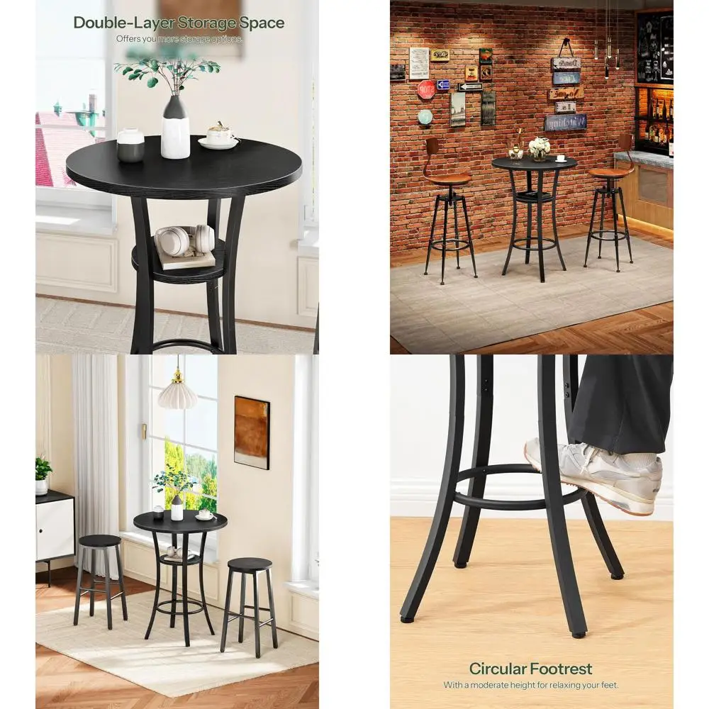 

Черный двухъярусный круглый барный стол высотой и столешницы, идеально подходит для небольших кухонь, бистро, паба, гостиной — TBT03BB