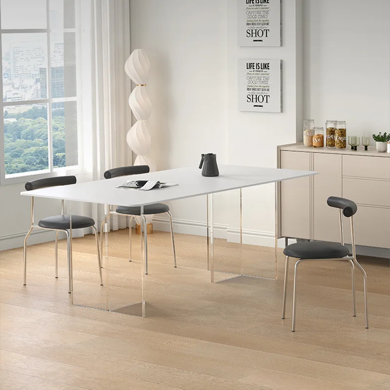 Cream wind suspension dining table pure white rock slab matte surface rectangular household modern acrylic table design dining t