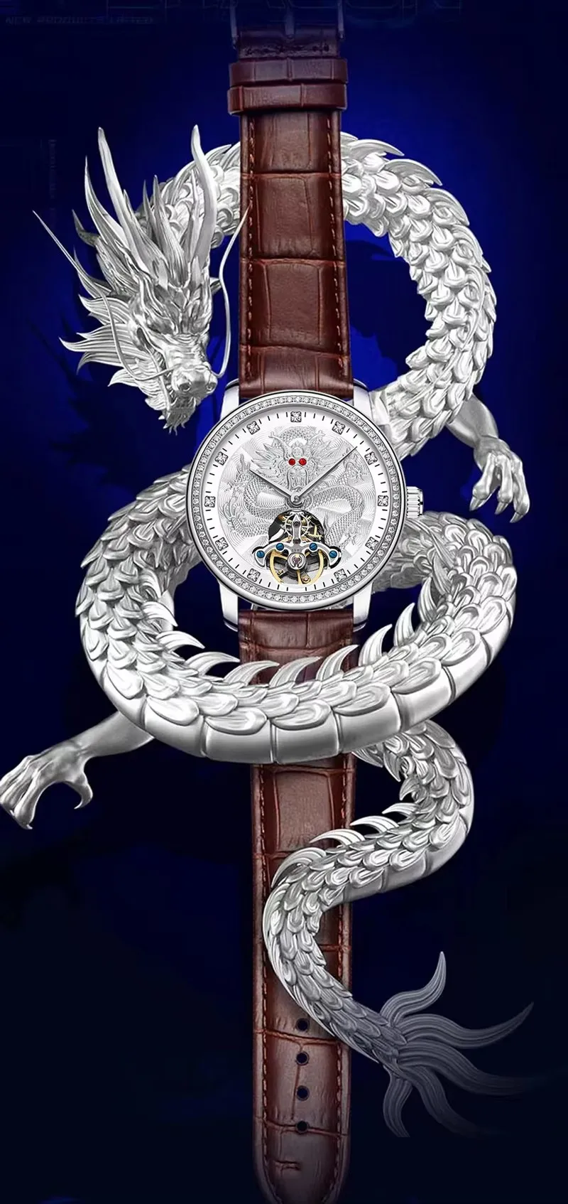 luxury men's watch diamond luxury top waterproof men's automatic mechanical watch hollow leather watch