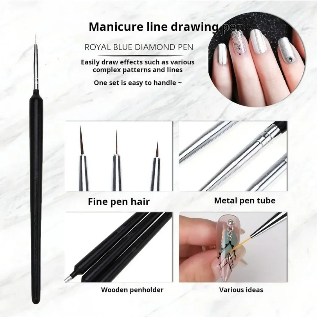 LULAA 3 pennelli per nail art set strumenti per pittura con penna per design per nail art con pennello per gel per estensione delle unghie per salone a casa manicure fai da te