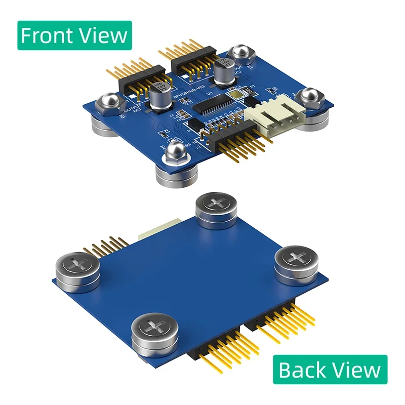 USB2.0 9 Pin to 2x 9Pin Splitter 4Pin Power Interface 4Port USB 2.0 HUB Motherboard 9Pin 1 to 2 Header Connector + Magnetic Base