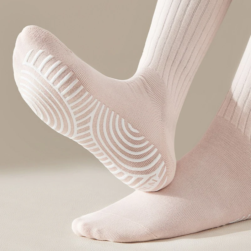 Women Dance Socks Floor Socks Fitness Pilates Yoga Socks Cotton Mid-calf Solid Color Silicone Non-slip Sports Stockings