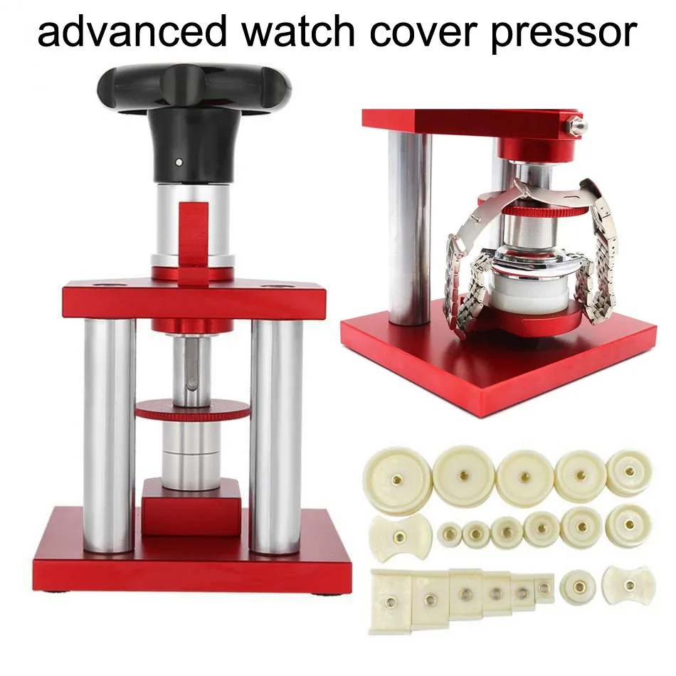 Watch Repair Case Cover Press Tool Base Watch Back Cover Squeeze Pressor Closer Tools with Fittting Dies Spiral Machine Presser