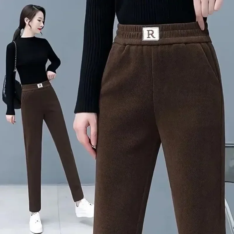 2024 Super Thick Women Winter Plush Thicken Warm Pants Corduroy Thermal Loose High Waist Harem Trousers Cold Casual Sports Pants