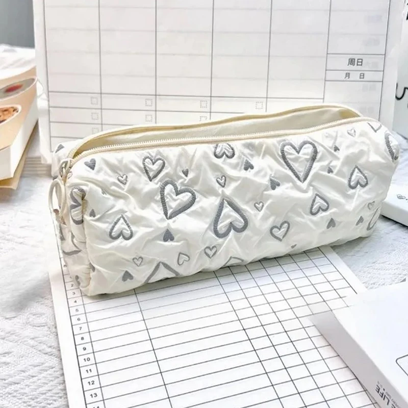 Multi-function Zipper Pencil Bag Cute Large-capacity Love Heart Stationery Case Storage Bag Student School Supplies