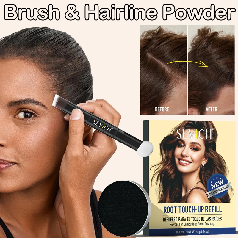 SEVICH Mini-Hairline Powder 4g Waterproof Hairline Shadow Powder Black Root Cover Up Hair Concealer Double Ended Makeup Brush