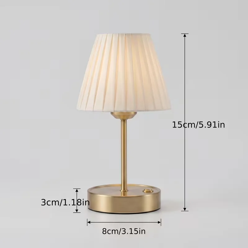 1/2/4/6/8/10 Pack Cordless Rechargeable Table Lamps with 3 Color Modes Portable LED Touch Control Bedside Lamps Golden Metal Base Pleated Fabric Shade Battery Operated Nightstand Lamps for Restaurant Bar Bedroom Dining Room Cafe  Decor