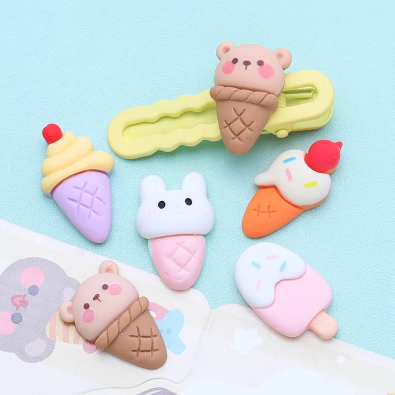 

10Pcs Scrub Animal Ice Cream Resin DIY Shoes Hat Icebox Barrette Mobile Phone Case Scrapbook Cream Glue Flat Back Resin