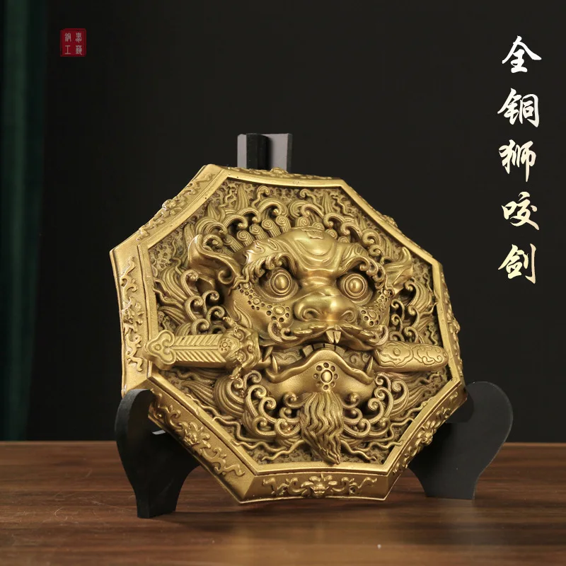 

Lion Biting Sword Full Brass Eight-Trigram Mirror Door Window Lion Tiger Head Amulet Swallowing Mouth Beast Auspicious Beast Pen