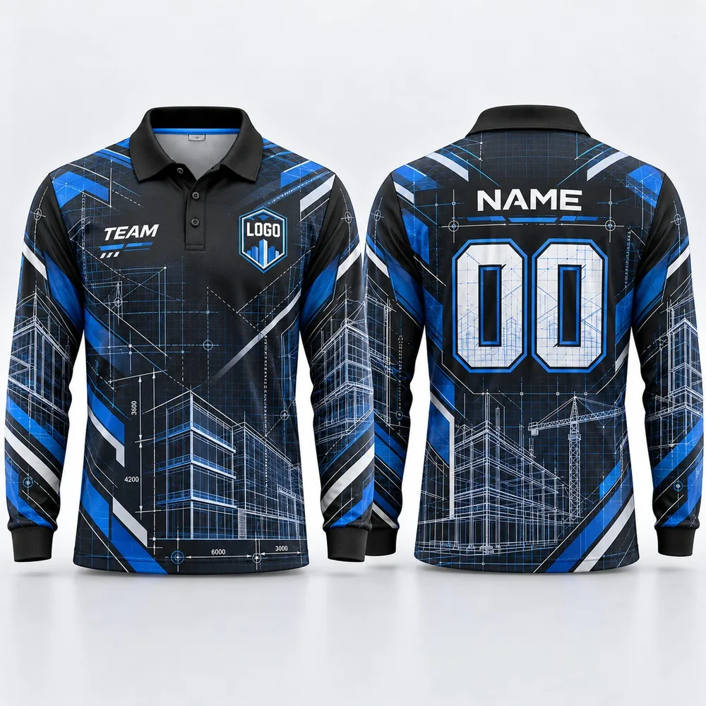 Custom Construction Engineering Long Sleeve Polo Shirt for Men Name Number Logo Print Polyester Personalized Team Casual
