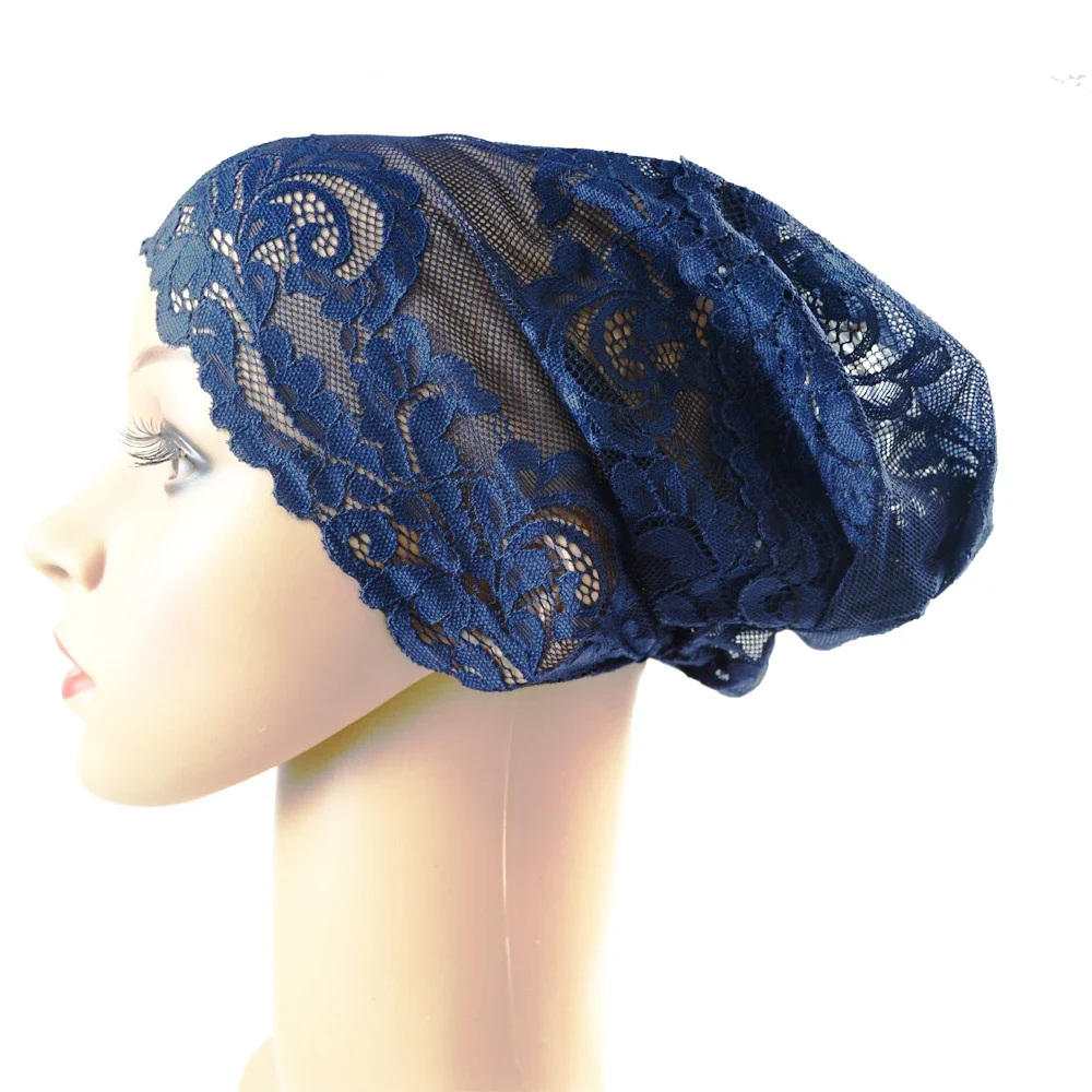 Women Tube Inner Cap Muslim Flower Lace Headscarf Islamic Headwear Arabic Underscarf Beanie Hat Turban Hair Loss Cover Headwrap