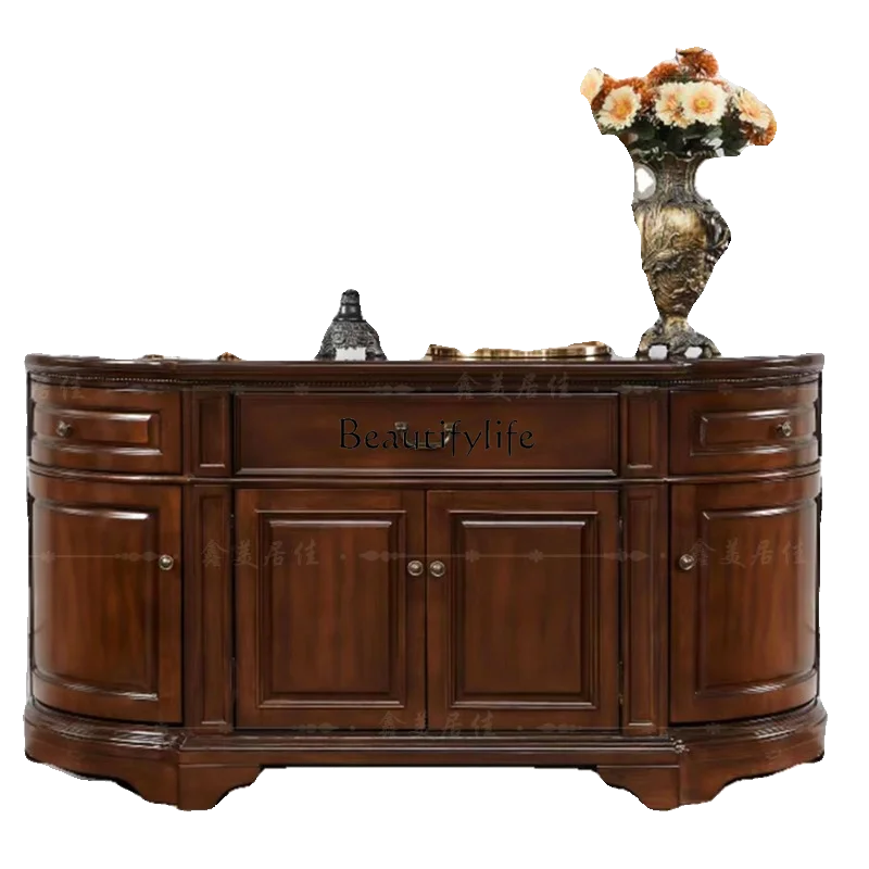 American all solid wood dining side cabinet, living room semicircular entrance aisle decorative cabinet