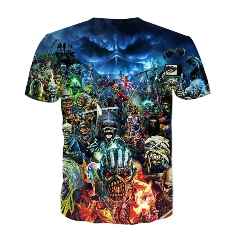 Summer 2024 Fashion Men's T-Shirt 3D Printed Music Band Skull Print Short Sleeve Street Hip Hop Casual Crew Neck Oversized Top