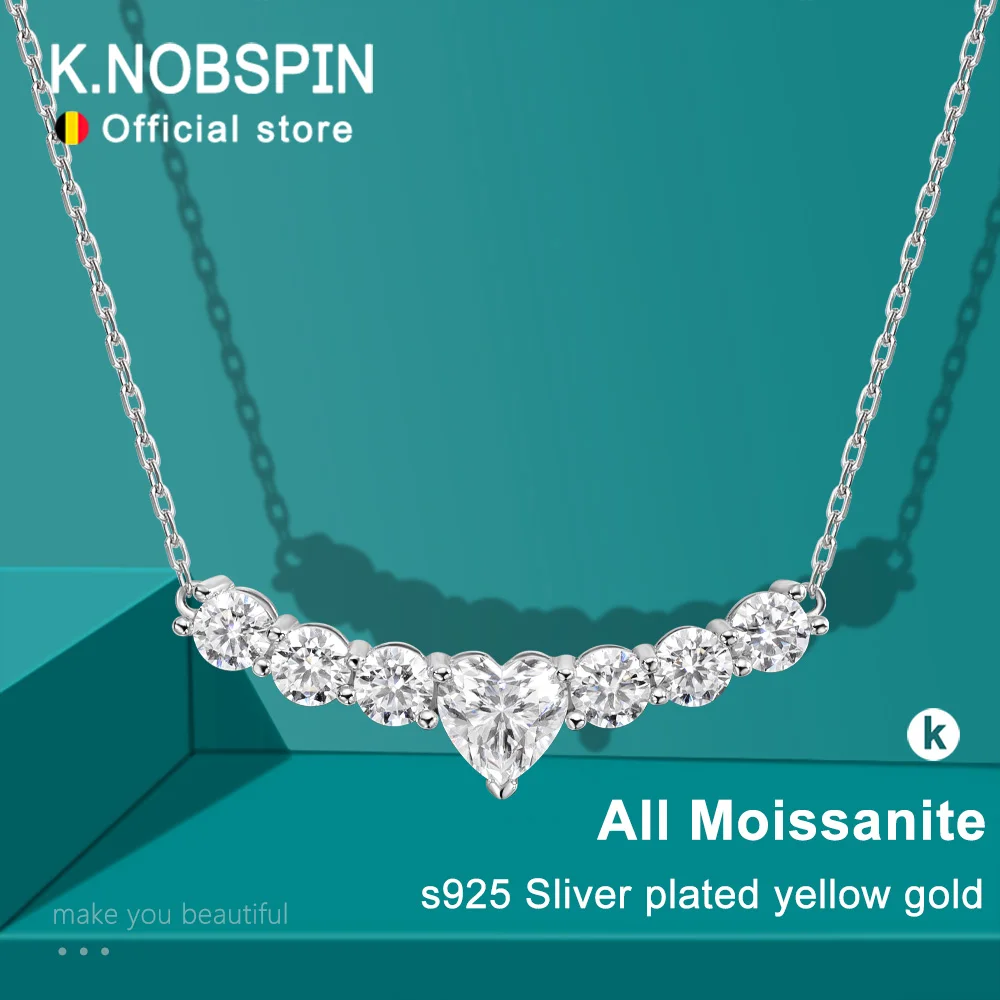 KNOBSPIN s925 Sterling Silver Moissanite Necklaces for Women D Color VVS1 Lab Diamond Pendant Luxury Heart Wedding Necklace Gift