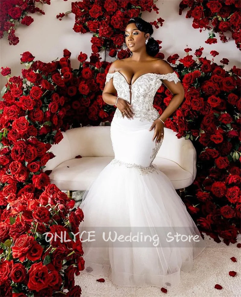 Exquisite 2024 New African Mermaid Wedding Dresses Sexy Off Shoulder Bridal Gowns Beads Crystals Vestido De Novia  Customized