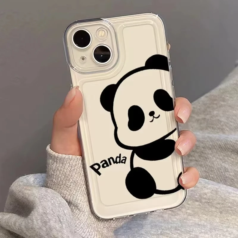 Cute Panda Phone Case For iPhone 16 15 14 13 12 11 Pro XS MAX 7 XR 8 7 Plus Clear Cover Fundas