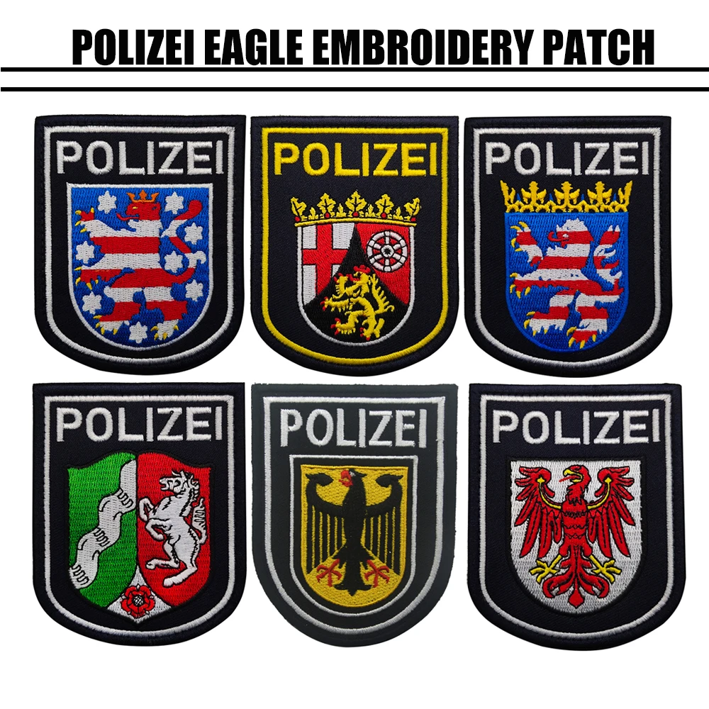 Tactical Embroidery POLIZEI Embroidery Animal Eagle Shield Patch Sew-on Bag Hat Germany Eagle Tactical Military Patch Army Fans