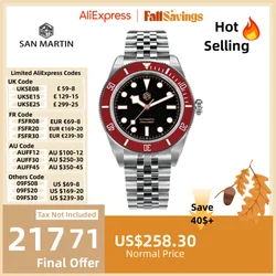 San Martin 40mm BB NH35 Mens Watches Diving Mechanical Wristwatch Jubilee Bracelet Red Bezel Waterproof 20Bar BGW-9 Reloj SN0128