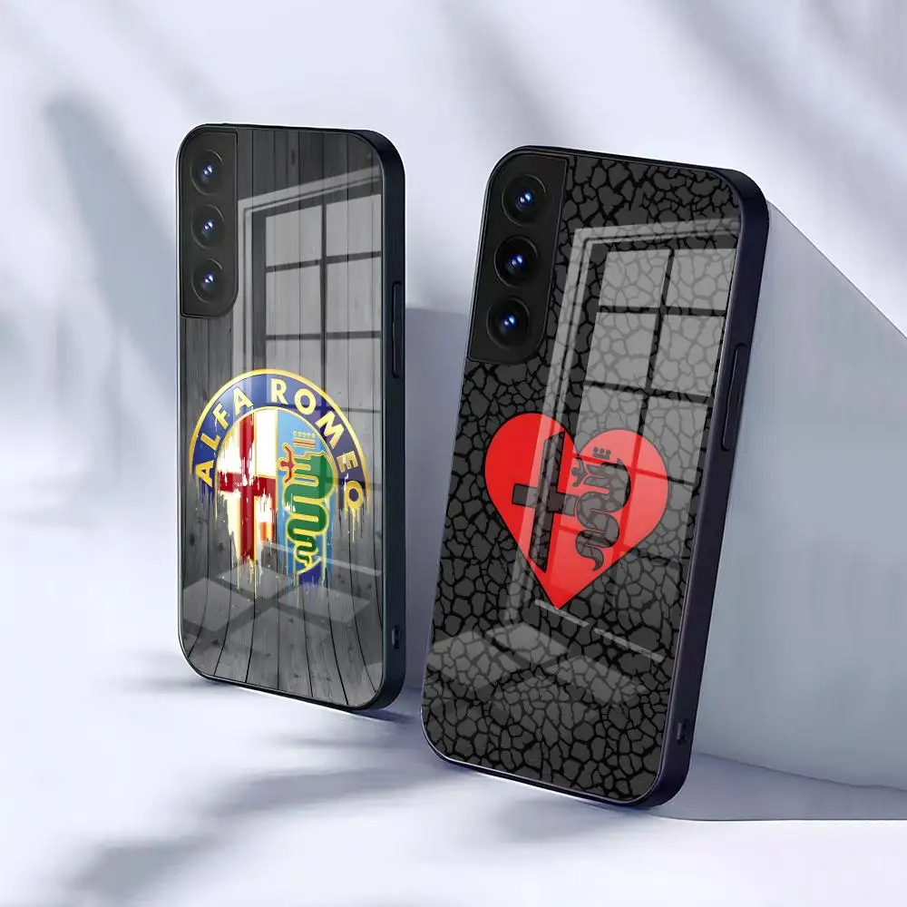 A-AlfaES R-Romeo-S Handyhülle für Samsung S25 S24 FE S23 S22 S21 Plus S20 Ultra Note20Ultra Schwarze Glasabdeckung