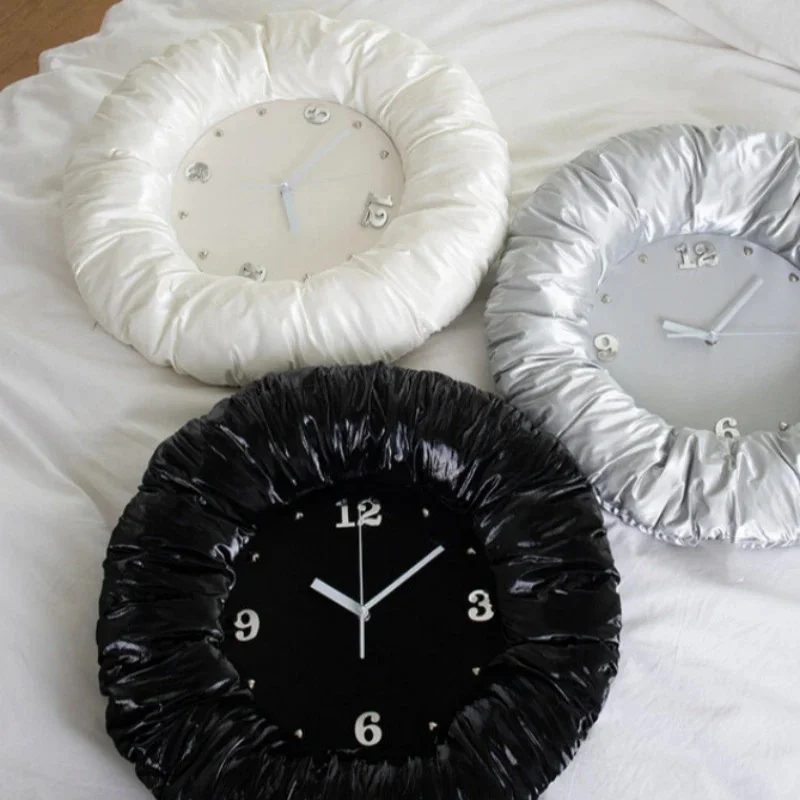

Korean Ins Fabric Wall Clock Creative Pleated Soft Bag Clock Silent Puff Cloud Clock For Bedroom Living Room Home Wall Decor