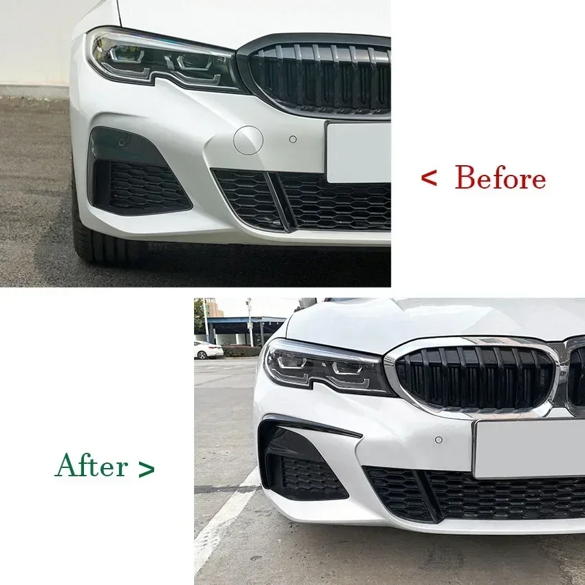 For BMW G20 G21 318i 320i 325i 330i 330d 330e M Sport 2019-2022 Front Canards Bumper Lip Fog Light Trim Body Kit Gloss Black ABS