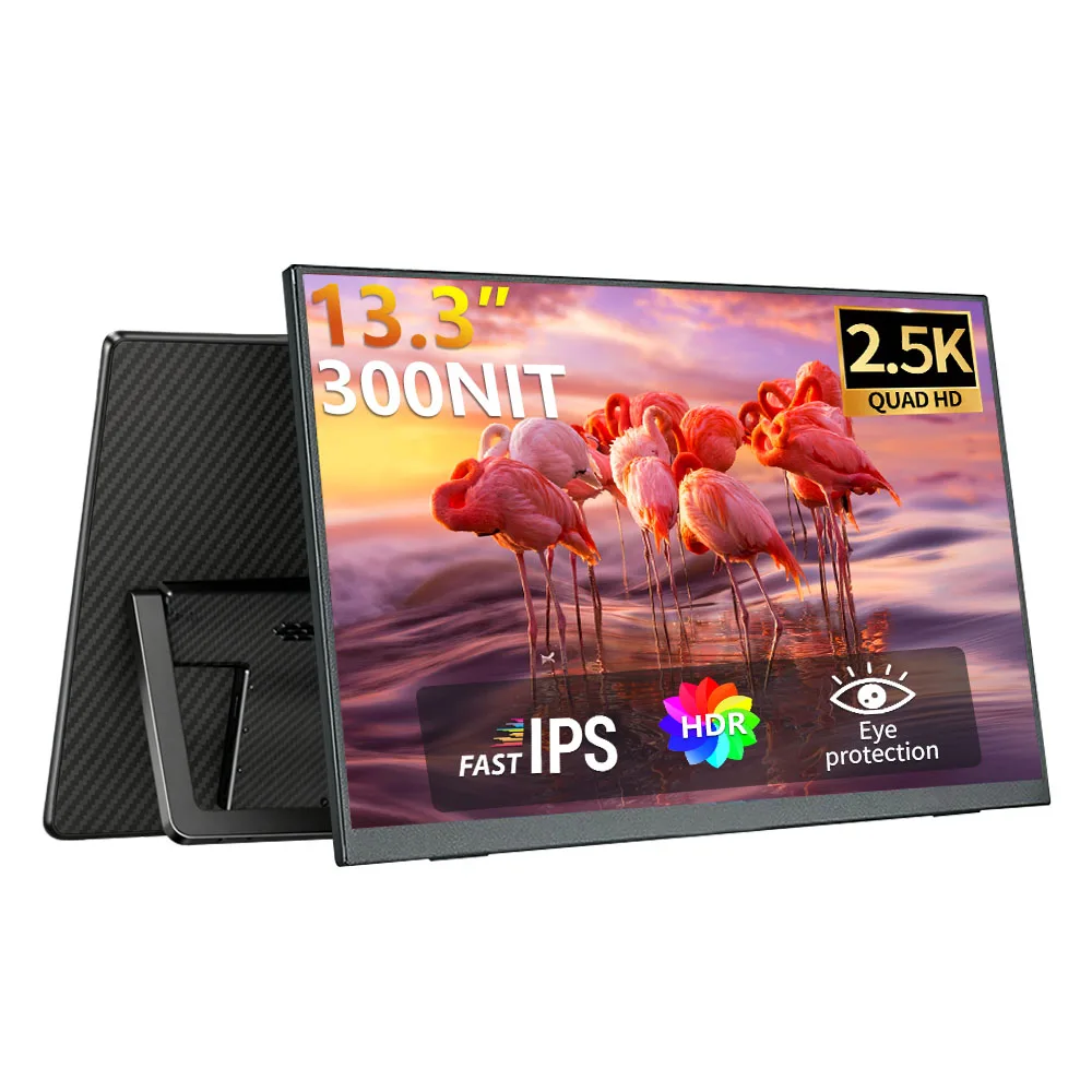 MAFNKOU 13.3 Inch Portable Monitor 2.5K QHD  External Display USB-C HDMI-Compatible VESA Second Screen Small Lightweight Travel