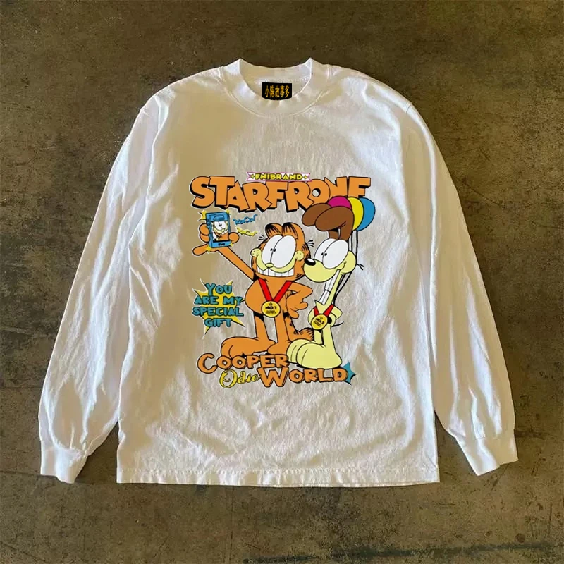 Heavyweight 310g Pure Cotton Long Sleeve T-Shirt American Retro Oversize Streetwear Versatile Comfortable Cotton round Neck Top