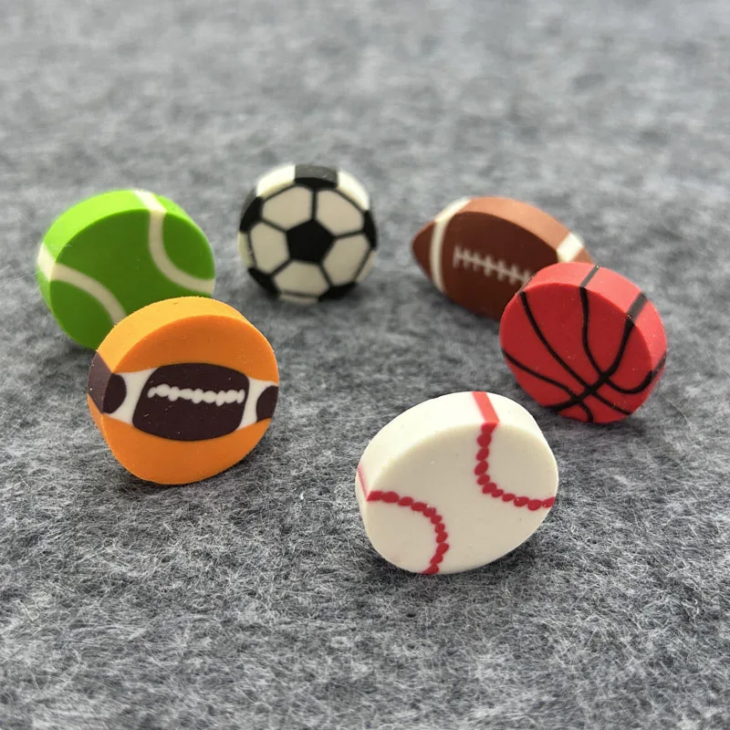 35Pcs Students Stationary Novelty Pencil Rubber Eraser For Children Kids Cartoon Football Basketball Mini Eraser School Erasers
