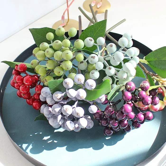 29CM 32-Head Soft Gel Artificial Flower Blueberry Fruit Christmas Berry Simulation Plant